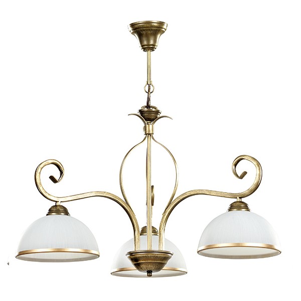 Lustre vintage 3 lumières métal doré abat-jour verre dépoli WIVARA 3